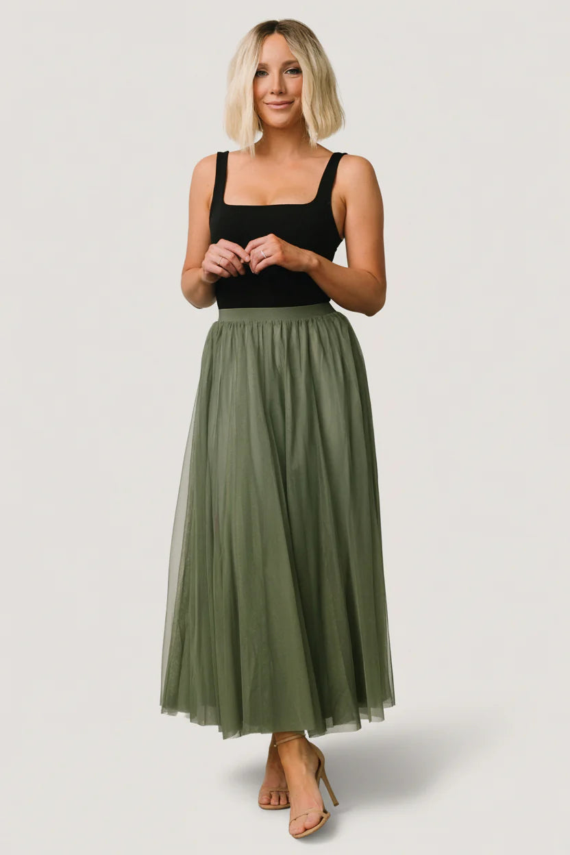 Mila Tulle Skirt | Dark Sage
