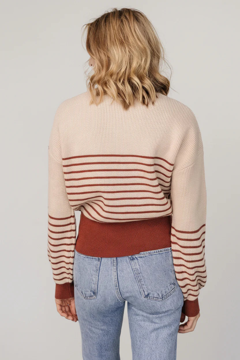Miles Striped Sweater | Taupe + Marsala