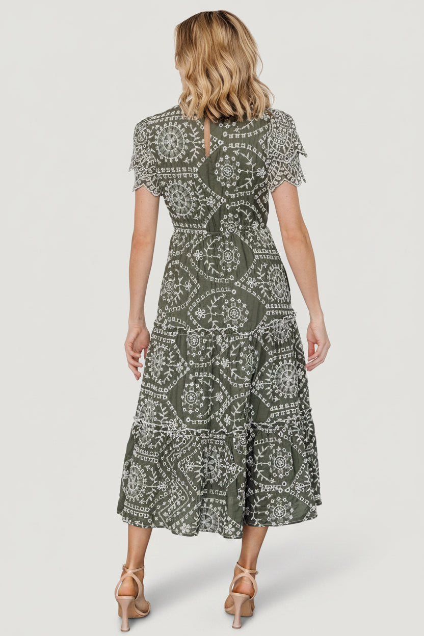 Mirabel Eyelet Midi Dress | Olive + White