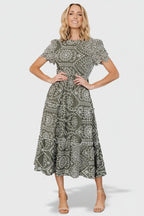 Mirabel Eyelet Midi Dress | Olive + White