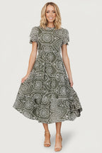 Mirabel Eyelet Midi Dress | Olive + White