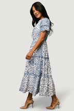 Mirabel Eyelet Midi Dress | White + Blue