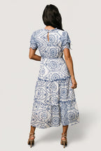 Mirabel Eyelet Midi Dress | White + Blue
