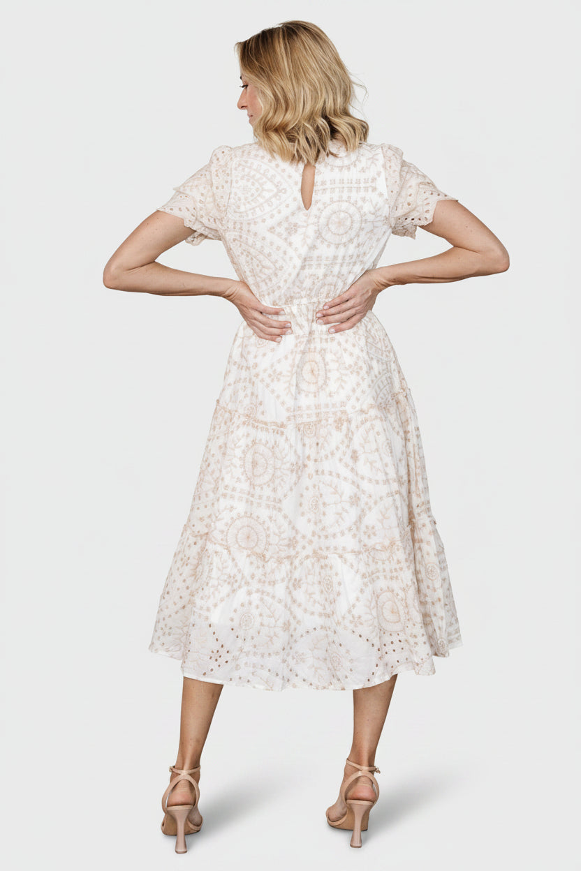 Mirabel Eyelet Midi Dress | White + Natural