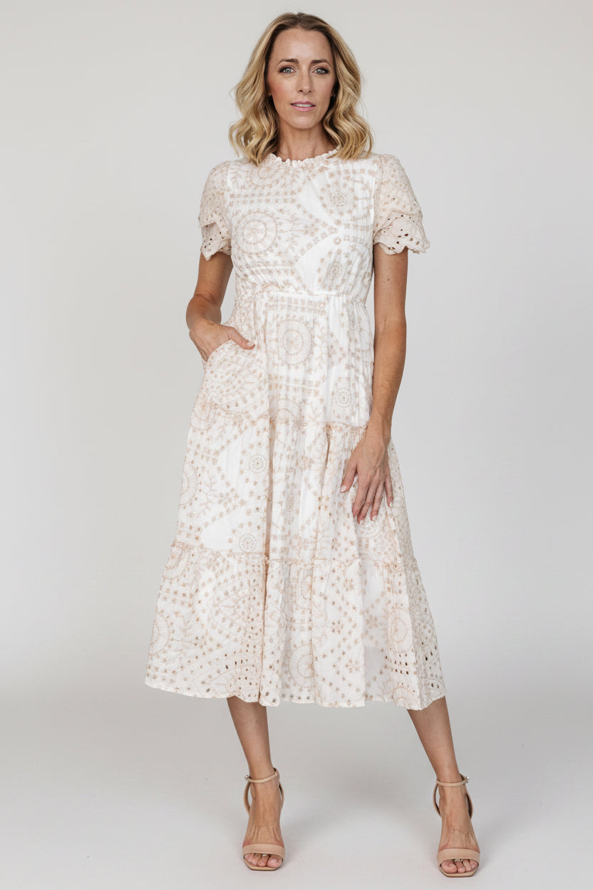 Mirabel Eyelet Midi Dress | White + Natural