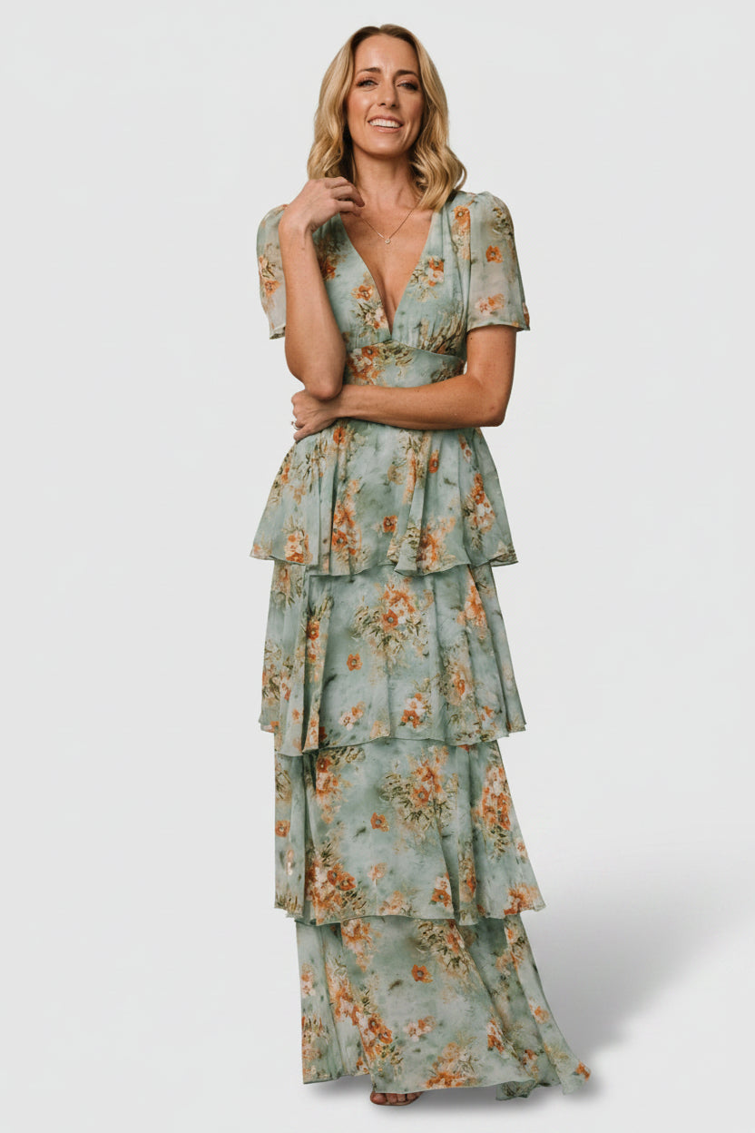 Montaigne Ruffle Maxi Dress | Blue Sage Floral