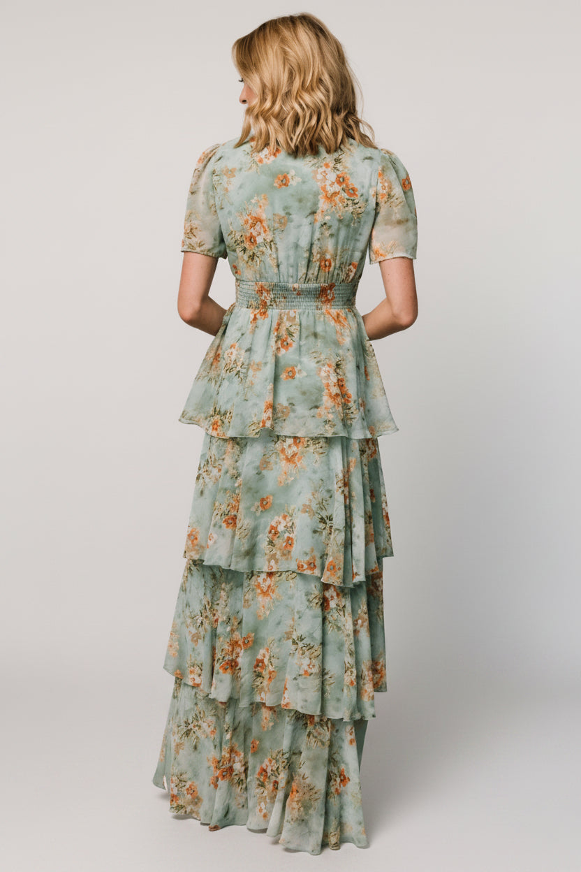 Montaigne Ruffle Maxi Dress | Blue Sage Floral