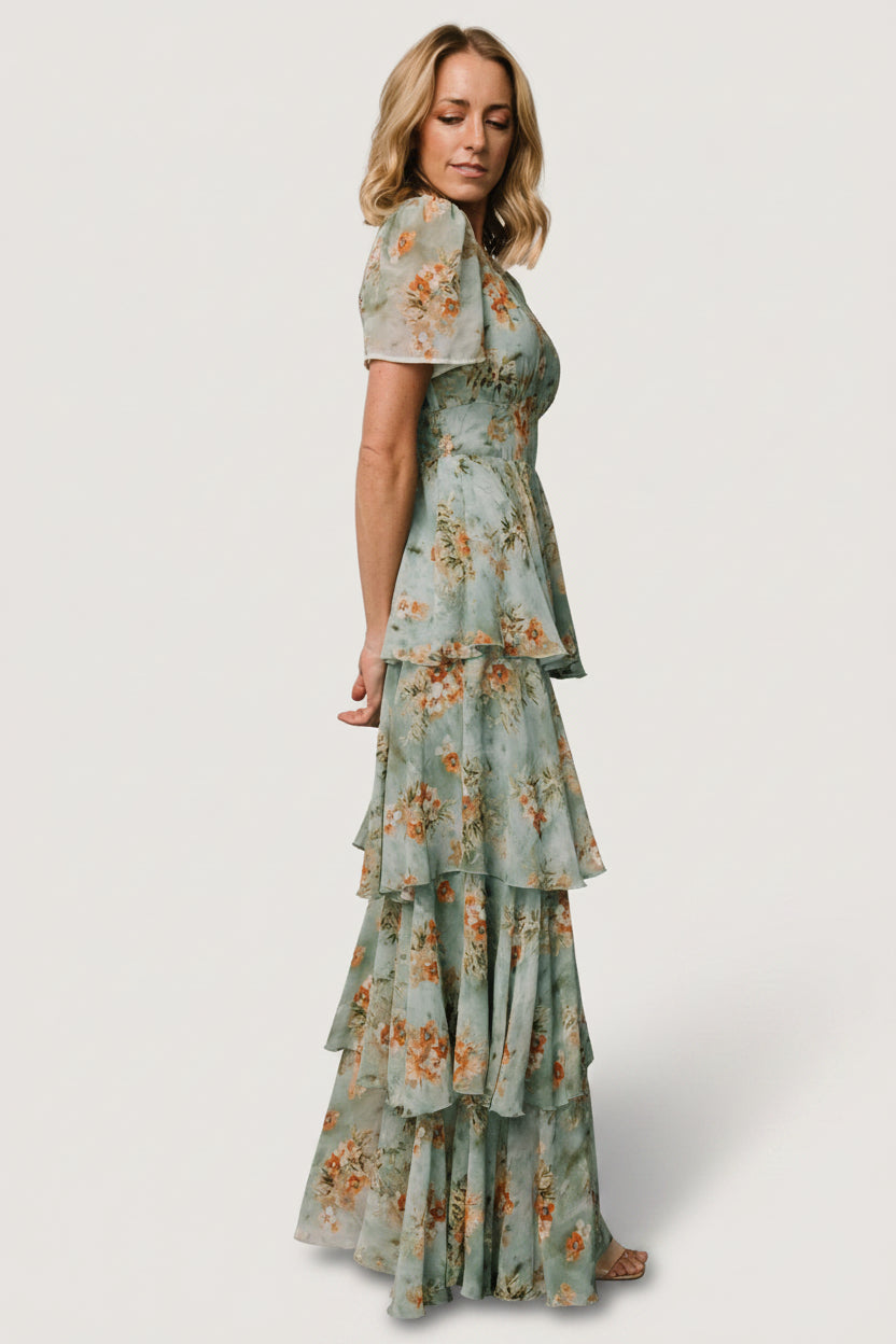 Montaigne Ruffle Maxi Dress | Blue Sage Floral