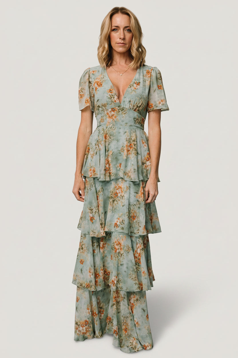 Montaigne Ruffle Maxi Dress | Blue Sage Floral