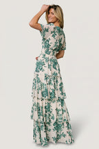Montaigne Ruffle Maxi Dress | Ivory + Green Floral
