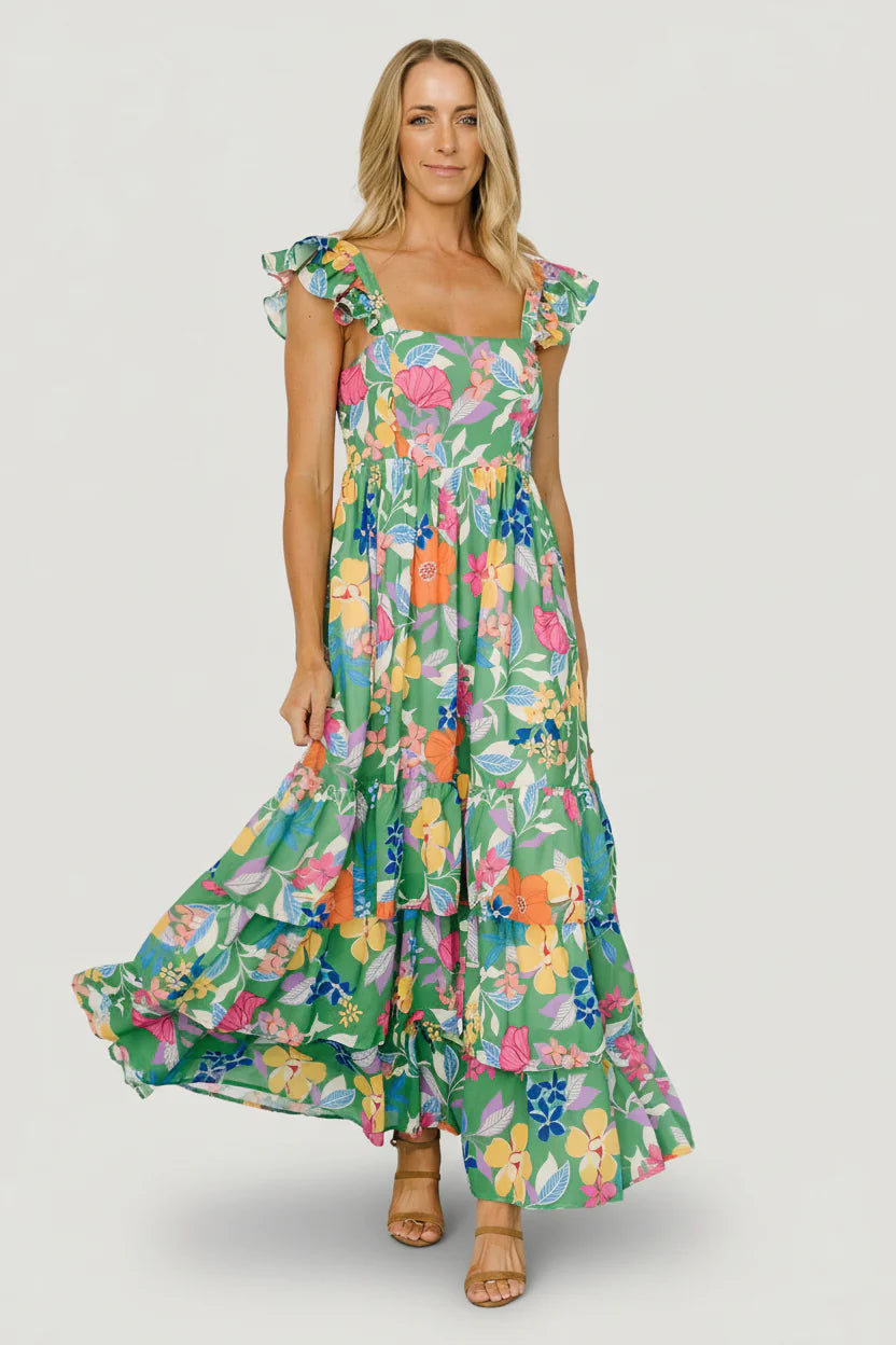 Monte Tiered Maxi Dress | Green Multi
