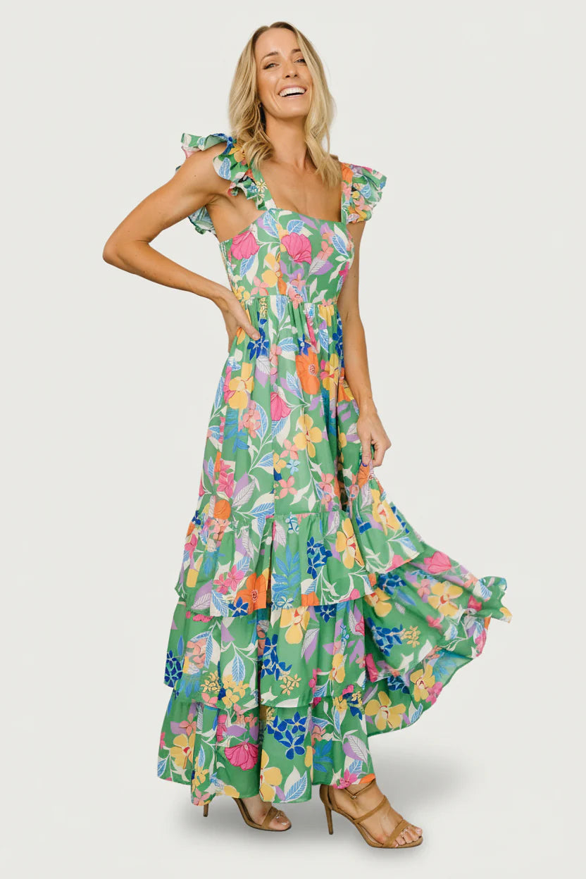 Monte Tiered Maxi Dress | Green Multi