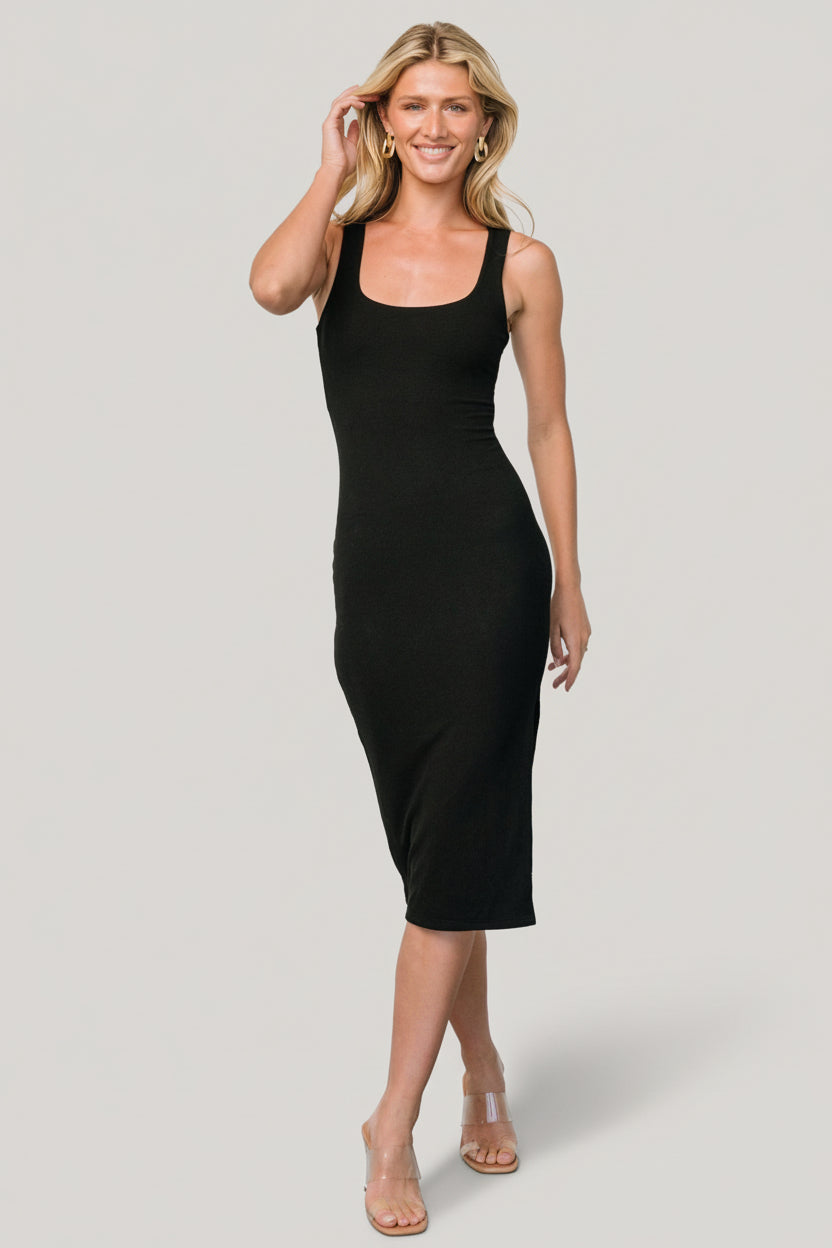 Moore Ribbed Tank Midi Dress | Black