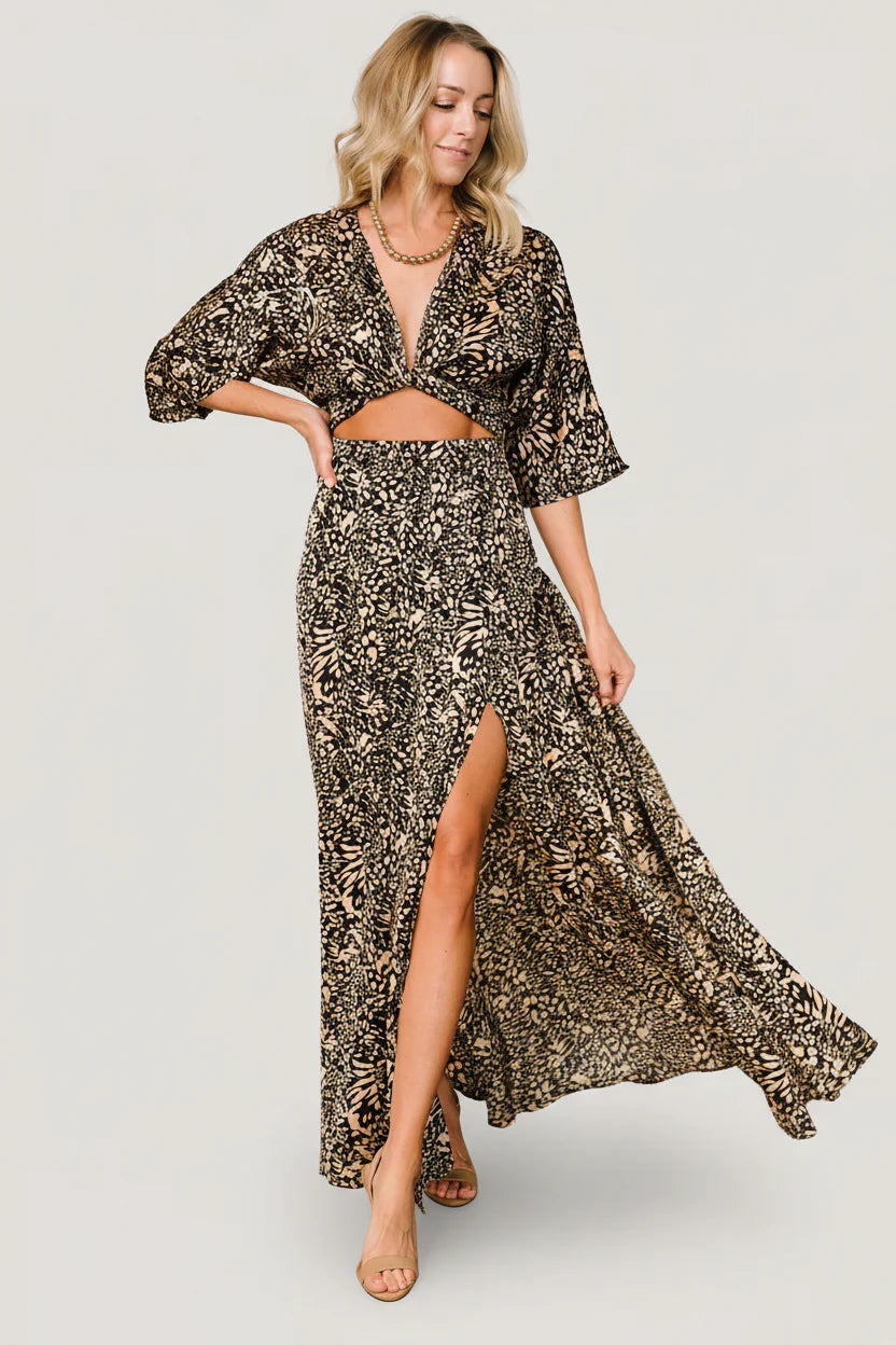 Morlana Maxi Dress | Black + Tan Print