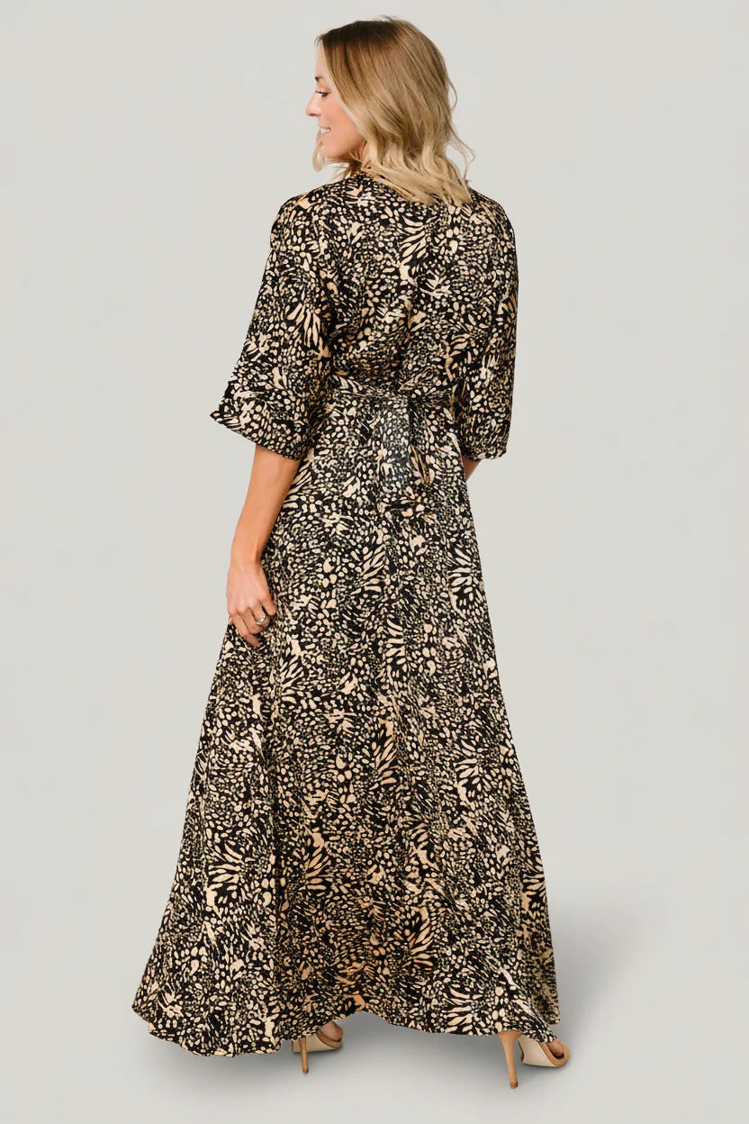 Morlana Maxi Dress | Black + Tan Print