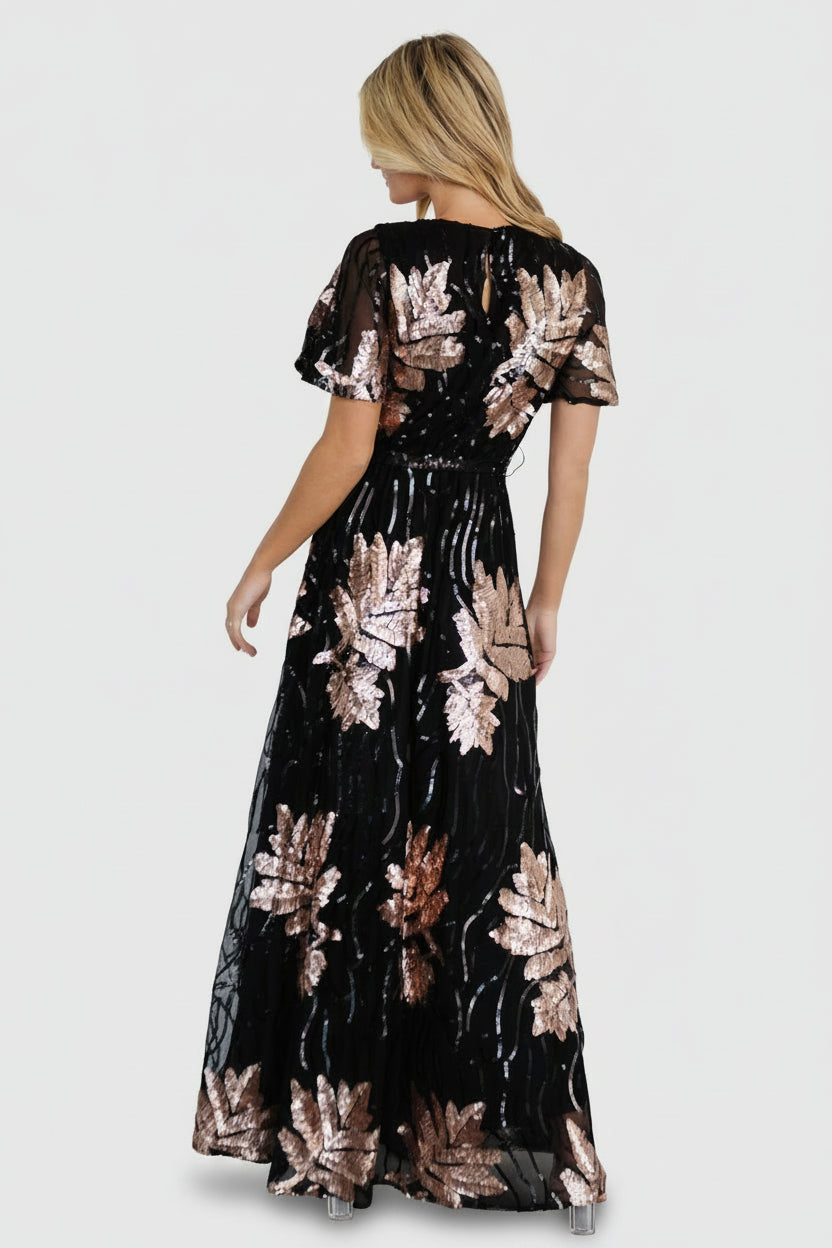 Muse Sequin Maxi Dress | Black + Rose
