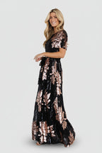 Muse Sequin Maxi Dress | Black + Rose