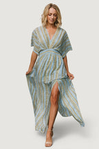 Mylis Kimono Dress | Blue + Green Print