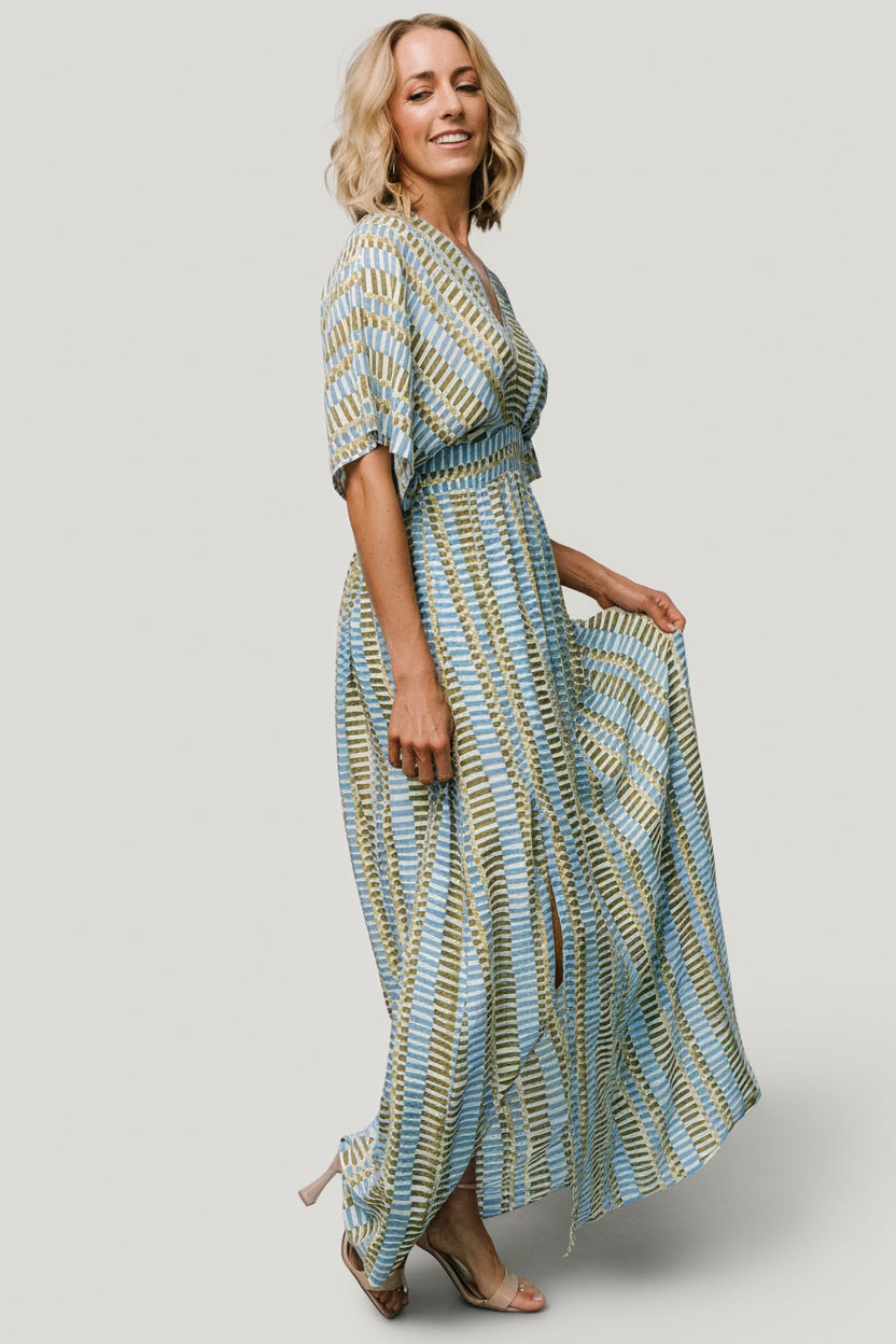 Mylis Kimono Dress | Blue + Green Print