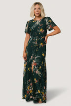 Naomi Short Sleeve Maxi Dress | Dark Green Floral