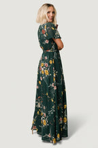 Naomi Short Sleeve Maxi Dress | Dark Green Floral