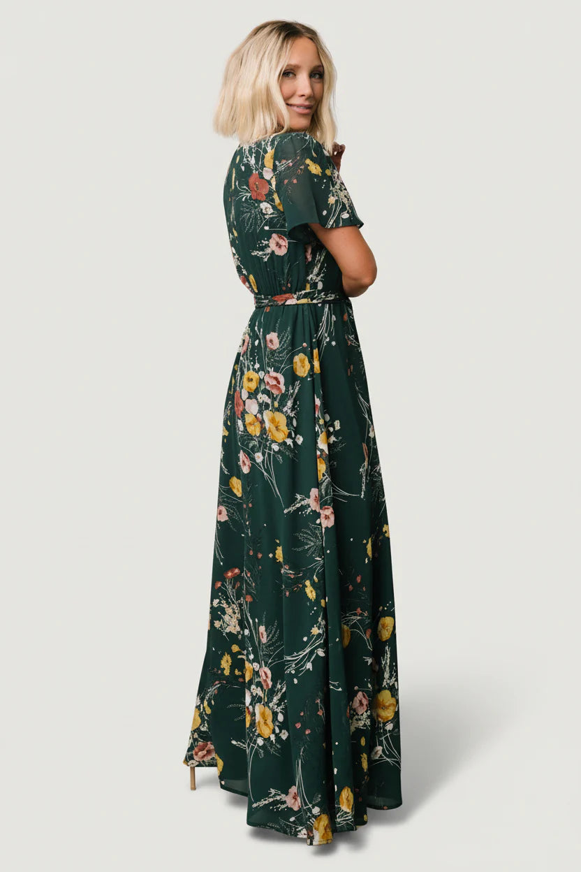Naomi Short Sleeve Maxi Dress | Dark Green Floral
