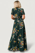 Naomi Short Sleeve Maxi Dress | Dark Green Floral