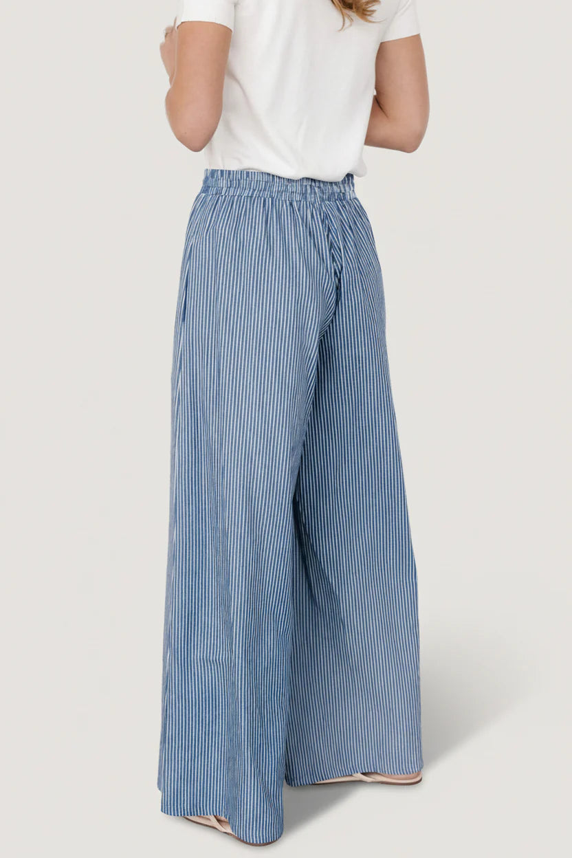 Odelia Striped Pants | Blue + Off White Stripe