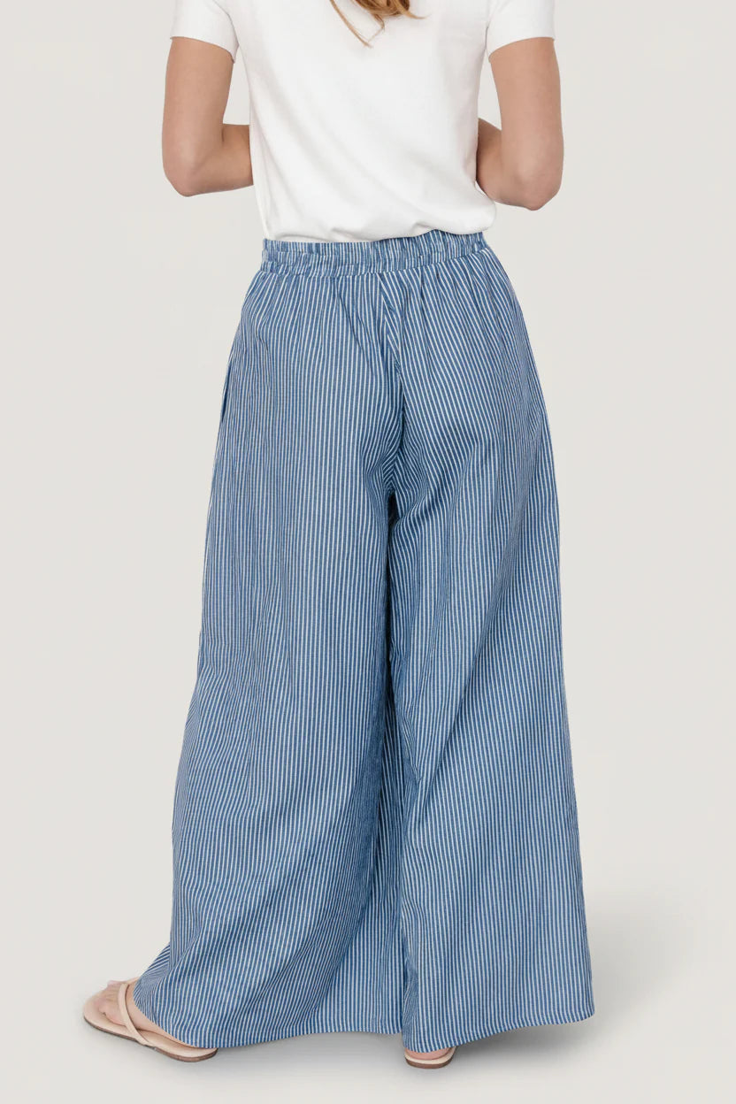 Odelia Striped Pants | Blue + Off White Stripe
