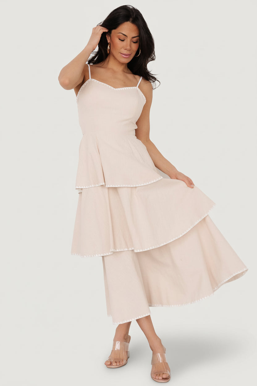 Odette Tiered Dress | Natural + White