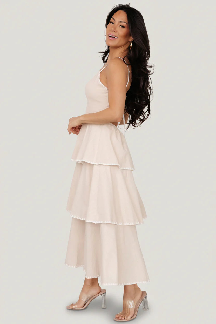 Odette Tiered Dress | Natural + White