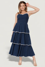 Odette Tiered Dress | Navy + White