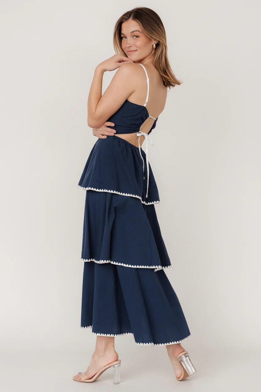 Odette Tiered Dress | Navy + White