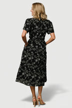 Odeya Tiered Midi Dress | Black + White