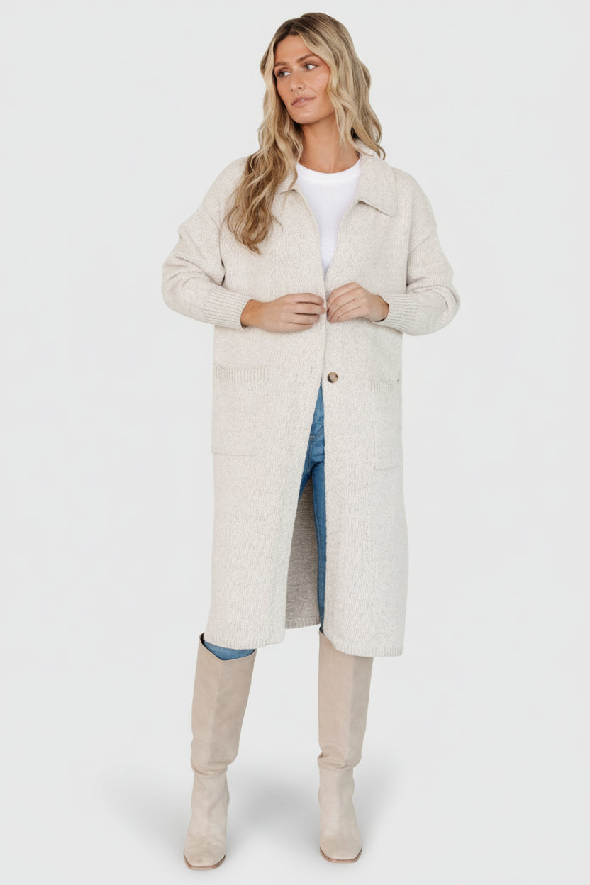 Ontario Long Button Cardigan | Oatmeal