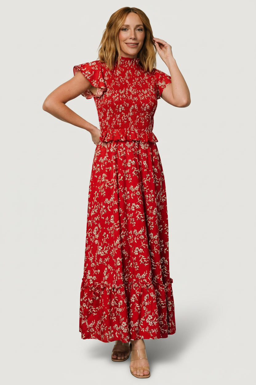 Orla Ruffle Maxi Dress | Red Floral