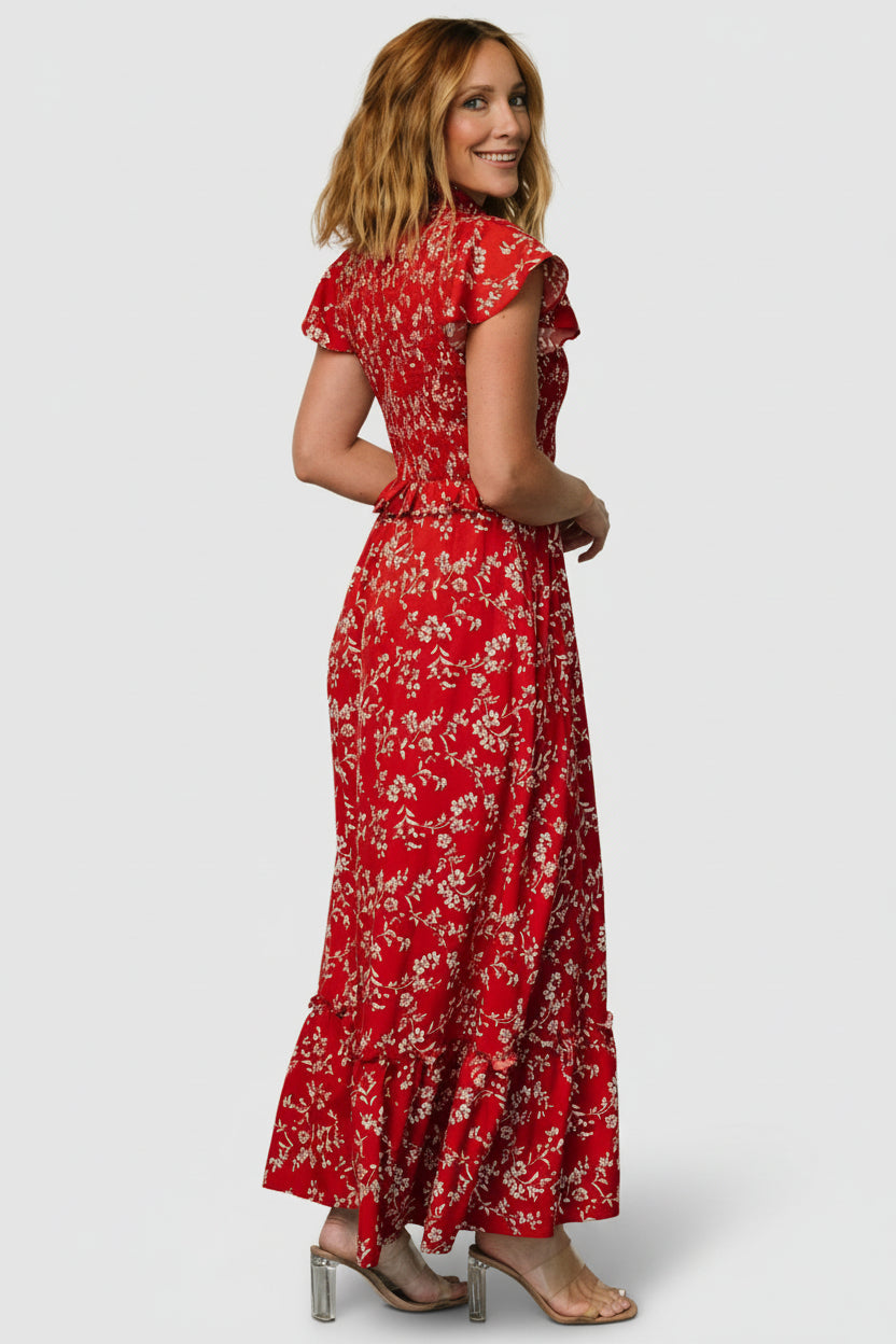 Orla Ruffle Maxi Dress | Red Floral