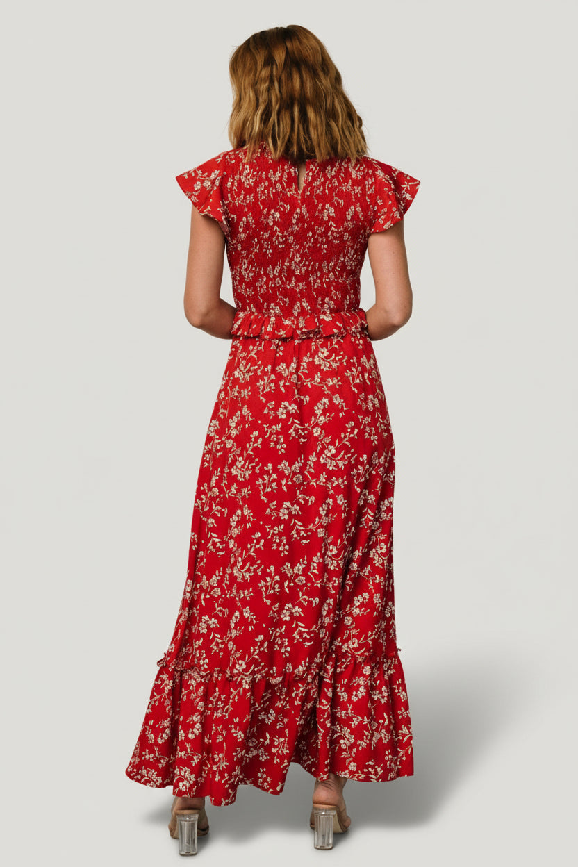 Orla Ruffle Maxi Dress | Red Floral