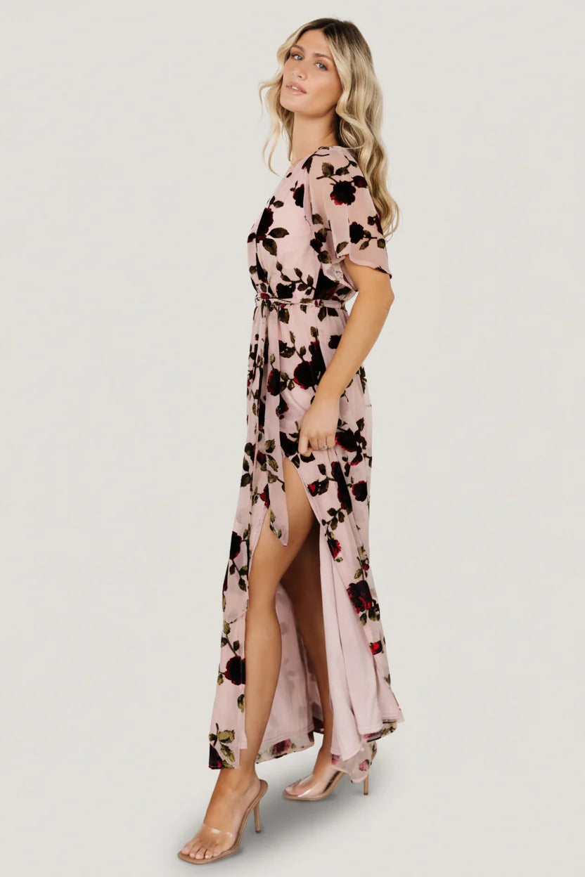 Parisian Velvet Maxi Dress | Blush Rose Floral