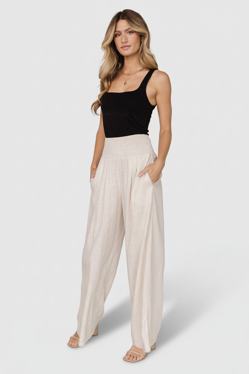 Parvati Smocked Waist Pants | Natural