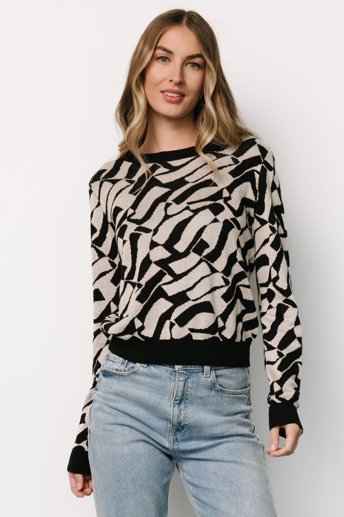 Petra Knit Sweater Top | Black + Ivory