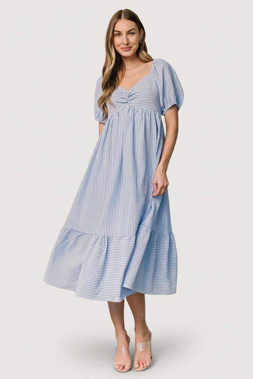 Poppy Midi Dress | Blue + Off White