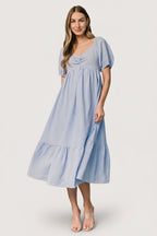 Poppy Midi Dress | Blue + Off White