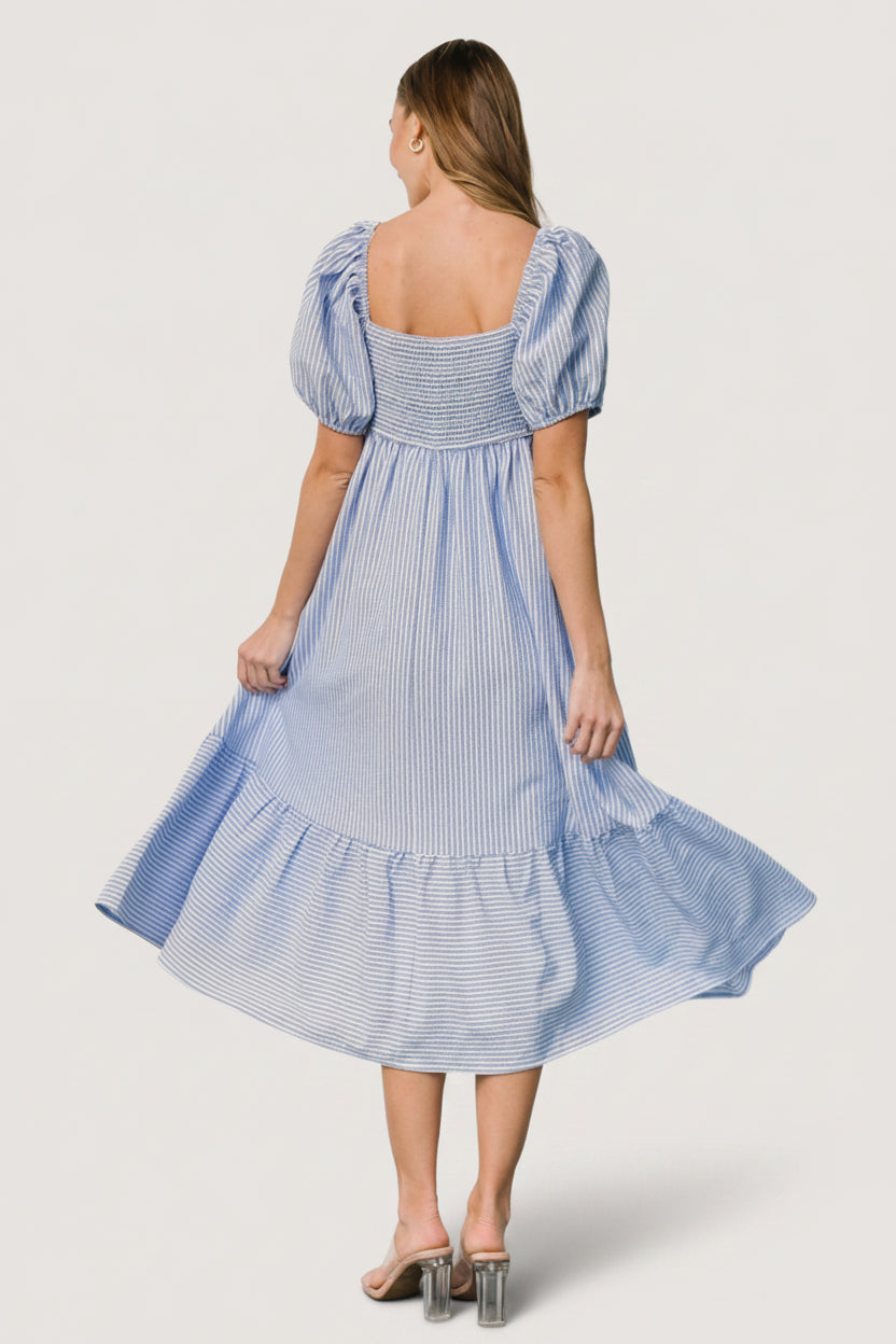 Poppy Midi Dress | Blue + Off White