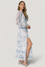 Rumi Deep V Maxi Dress | Off White + Blue Floral