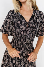 Spell Boho Midi Dress | Black + Taupe Floral