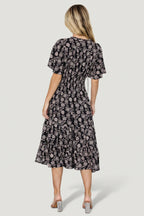 Spell Boho Midi Dress | Black + Taupe Floral