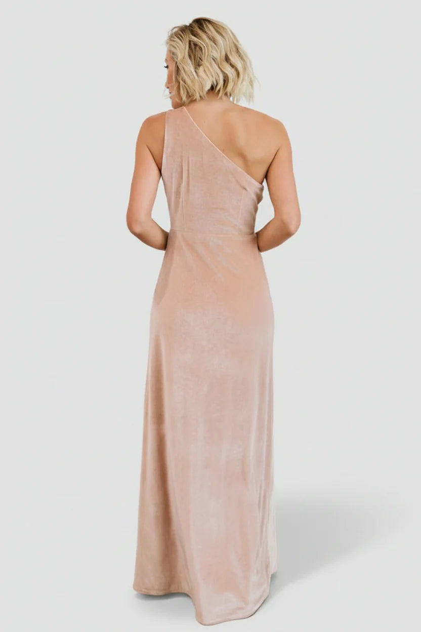Tatiana Velvet One Shoulder Maxi Dress | Champagne