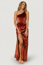 Tatiana Velvet One Shoulder Maxi Dress | Cinnamon