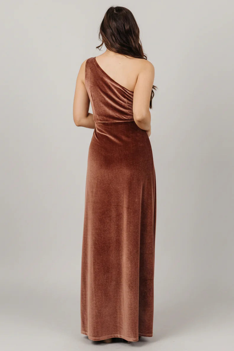 Tatiana Velvet One Shoulder Maxi Dress | Desert Rose